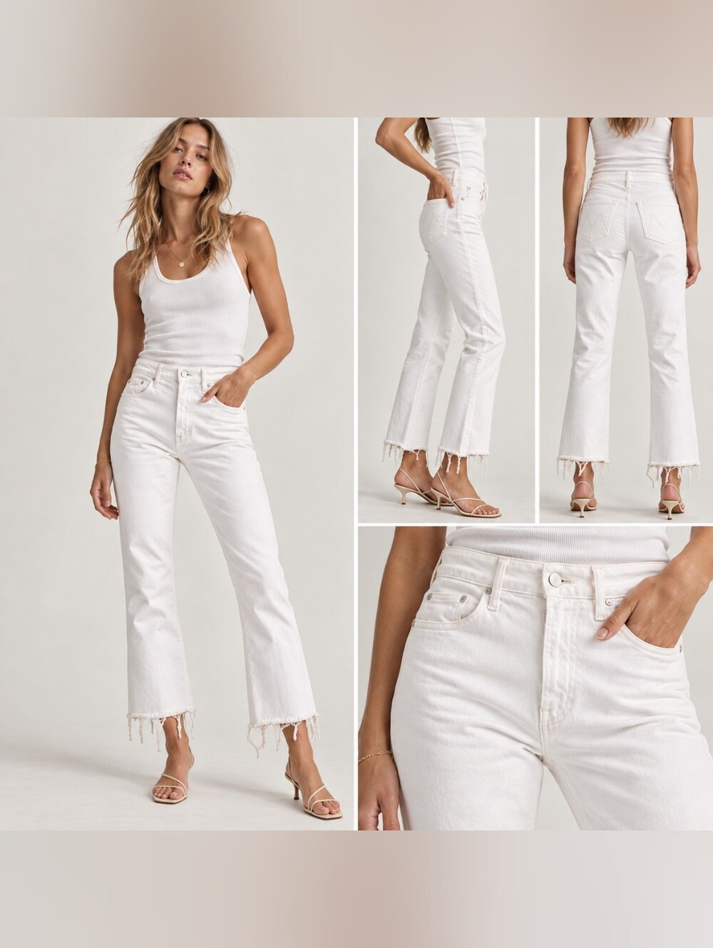 MOTHER The Insider Crop Step Fray Jeans White High Rise Crop Denim Size 25 USA